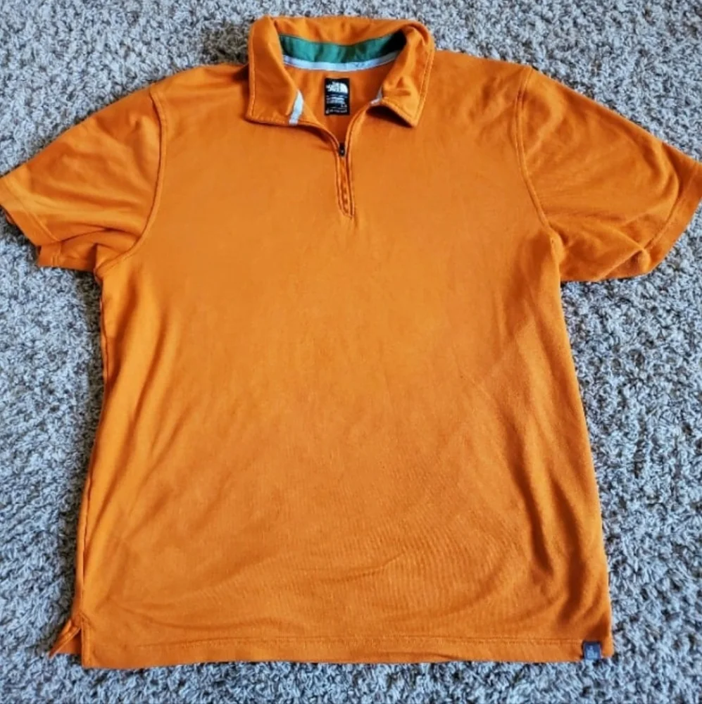 Men's Large The North Face 1/4 Zip Polo‎ Shirt orange short sleeve tee T-shirt